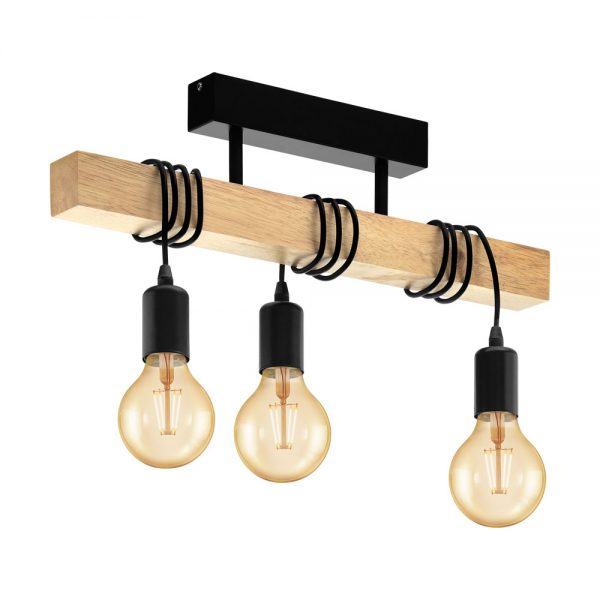 Plafoniera vintage EGLO TOWNSHEND 32915 - E27 3X60W - Lemn - Maro - Negru