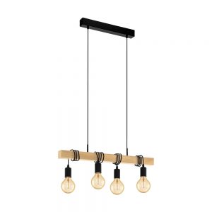 Lustra vintage EGLO TOWNSHEND 32916 - E27 4X60W - Lemn - Maro - Negru