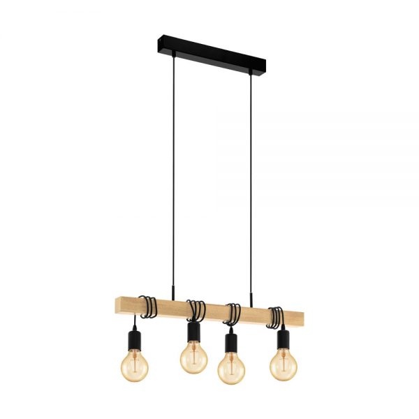 Lustra vintage EGLO TOWNSHEND 32916 - E27 4X60W - Lemn - Maro - Negru