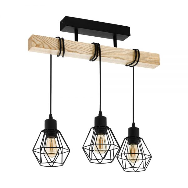 Plafoniera vintage EGLO TOWNSHEND 5 43131 - E27 3X60W - Lemn - Maro - Negru