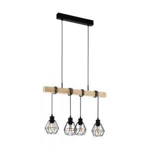 Lustra vintage EGLO TOWNSHEND 5 43132 - E27 4X60W - Lemn - Maro - Negru