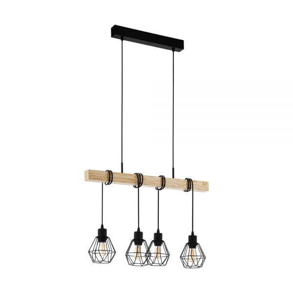 Lustra vintage EGLO TOWNSHEND 5 43132 - E27 4X60W - Lemn - Maro - Negru