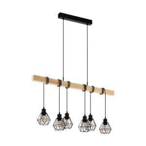 Lustra vintage EGLO TOWNSHEND 5 43133 - E27 6X60W - Lemn - Maro - Negru