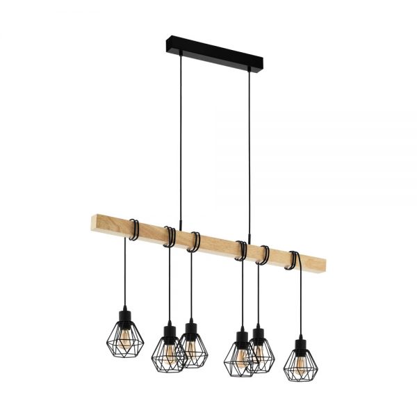Lustra vintage EGLO TOWNSHEND 5 43133 - E27 6X60W - Lemn - Maro - Negru