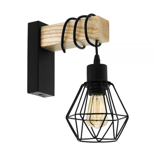 Aplica vintage EGLO TOWNSHEND 5 43135 - E27 1X60W - Lemn - Maro - Negru