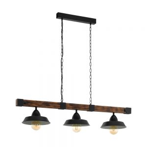 Lustra vintage EGLO OLDBURY 49685 - E27 3X60W - Lemn - Maro Rustic - Negru
