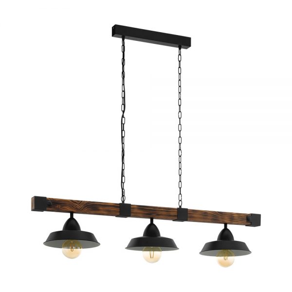 Lustra vintage EGLO OLDBURY 49685 - E27 3X60W - Lemn - Maro Rustic - Negru