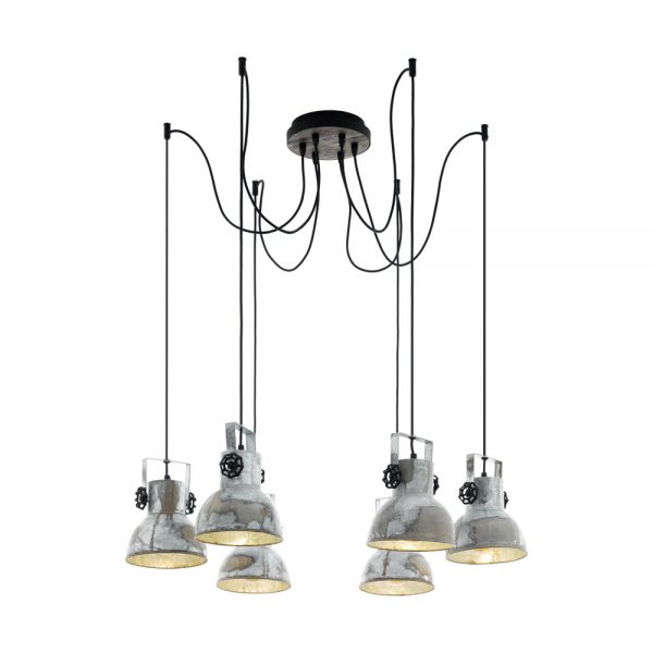 Lustra vintage EGLO BARNSTAPLE 49732 - E27 6X40W - Lemn - Zinc Antichizat