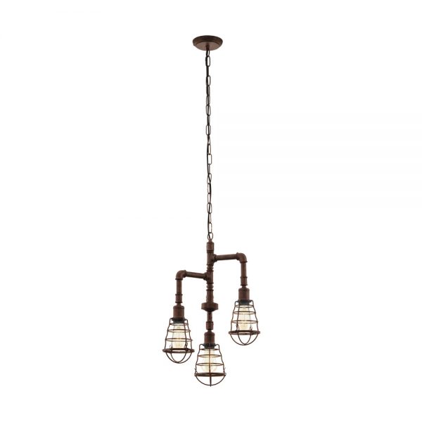 Lustra vintage EGLO PORT SETON 49808 - E27 3X60W D360mm - Otel - Maro Antichizat