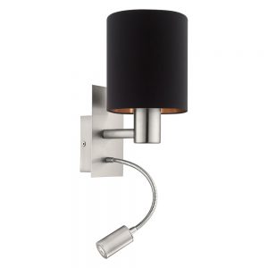 Aplica EGLO PASTERI 96483 - E27;LED 1X40W;1X3.5W 380lm 3000K - Textil - Cupru - Negru