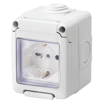 Doza Aparataj aparenta 2P+E 16A D.Amp Ita/Ger Std Priza Ip55 GW27842