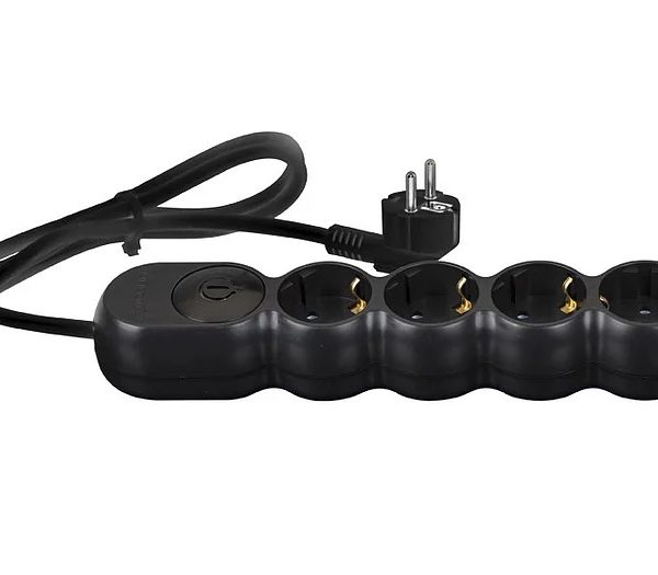 Prelungitor 4 prize cu intrerupator 1,5 m negru NE4115N11