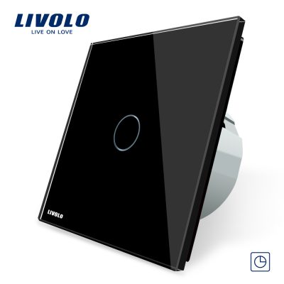 Intrerupator simplu cu timer si touch Livolo din sticla negru VL-C701T-12