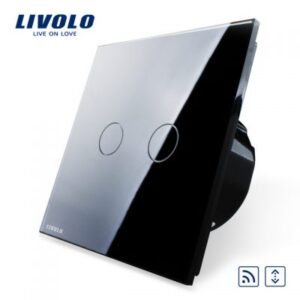 Intrerupator draperie wireless cu touch Livolo din sticla negru VL-C702WR-12