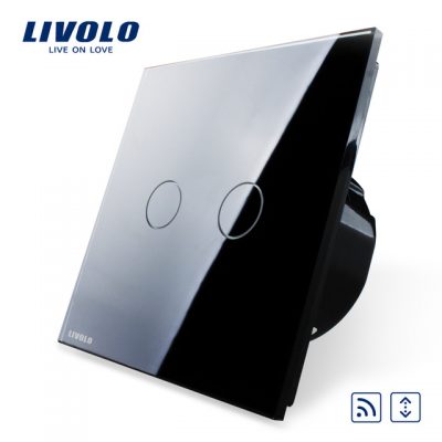 Intrerupator draperie wireless cu touch Livolo din sticla negru VL-C702WR-12