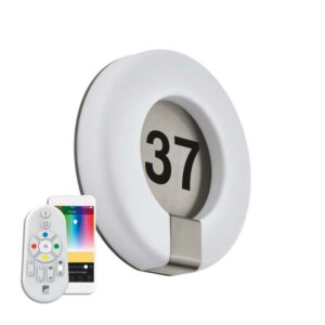 Aplica inteligenta cu numar pentru exterior EGLO MARCHESA-C 98145 - LED RGB 15W 1650lm 2700-6500K IP44 D300mm - Inox - Alb