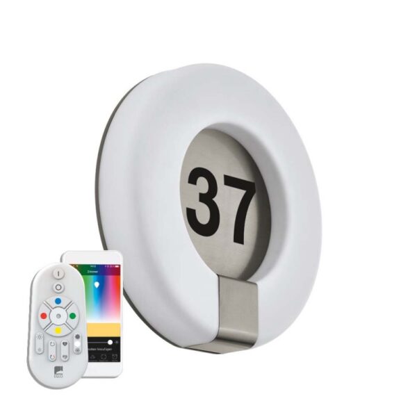 Aplica inteligenta cu numar pentru exterior EGLO MARCHESA-C 98145 - LED RGB 15W 1650lm 2700-6500K IP44 D300mm - Inox - Alb