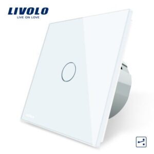 Intrerupator cap scara / cap cruce cu touch Livolo din sticla alb VL-C701S-11