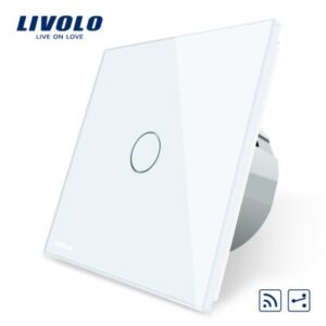 Intrerupator cap scara / cap cruce wireless cu touch Livolo din sticla alb VL-C701SR-11