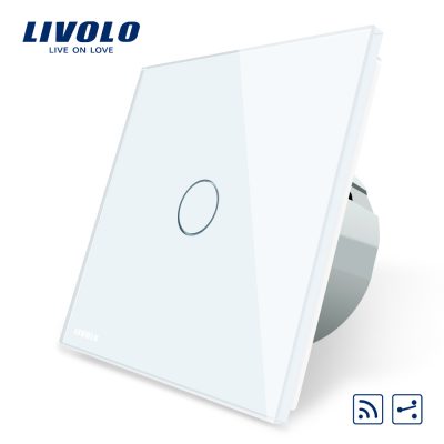 Intrerupator cap scara / cap cruce wireless cu touch Livolo din sticla alb VL-C701SR-11