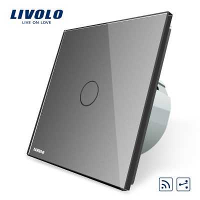 Intrerupator cap scara / cap cruce wireless cu touch Livolo din sticla gri VL-C701SR-15