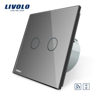 Intrerupator draperie wireless cu touch Livolo din sticla gri VL-C702WR-15