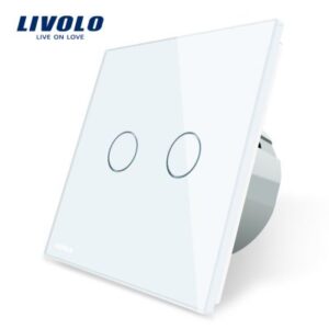 Intrerupator dublu cu touch Livolo din sticla alb VL-C702-11