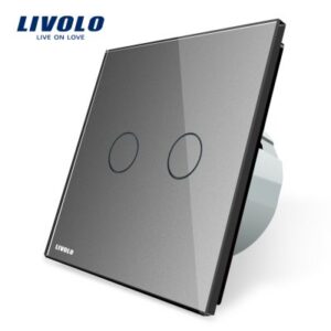 Intrerupator dublu cu touch Livolo din sticla gri VL-C702-15