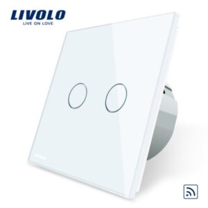 Intrerupator dublu wireless cu touch Livolo din sticla alb VL-C702R-11