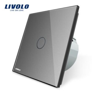 Intrerupator simplu cu touch Livolo din sticla gri VL-C701-15