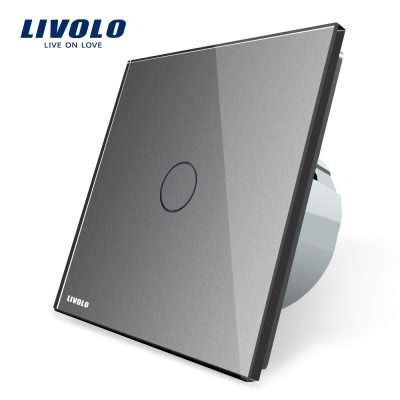 Intrerupator simplu cu touch Livolo din sticla gri VL-C701-15