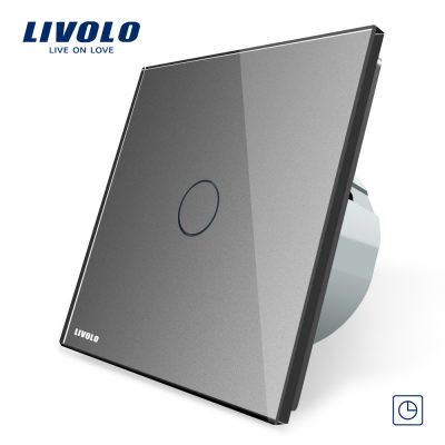 Intrerupator simplu cu timer si touch Livolo din sticla gri VL-C701T-15