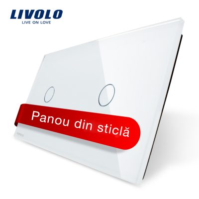 Panou intrerupator simplu plus simplu cu touch Livolo din sticla Alb BB-C7-C1-C1-11