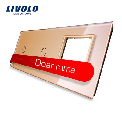 Panou 2 intrerupatoare simple cu touch plus priza Livolo din sticla Auriu BB-C7-C1-C1-SR-13