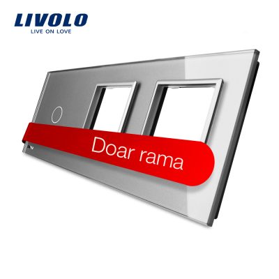 Panou intrerupator simplu cu touch plus 2 prize Livolo din sticla Gri BB-C7-C1-SR-SR-15