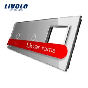Panou 2 intrerupatoare simple cu touch plus priza Livolo din sticla Gri BB-C7-C1-C1-SR-15