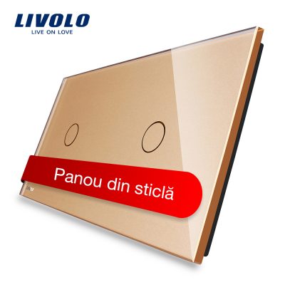 Panou intrerupator simplu plus simplu cu touch Livolo din sticla Auriu BB-C7-C1-C1-13