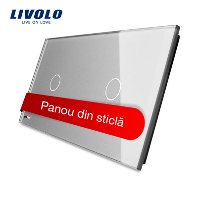 Panou intrerupator simplu plus simplu cu touch Livolo din sticla Gri BB-C7-C1-C1-15