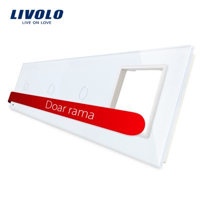Panou intrerupator simplu plus simplu plus simplu cu touch plus priza LIVOLO din sticla Alb BB-C7-C1-C1-C1-SR-11