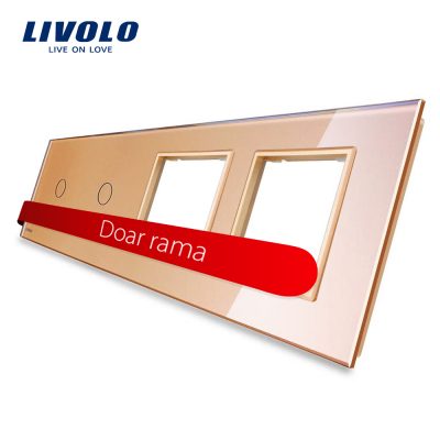 Panou 2 intrerupatoare simple cu touch plus 2 prize LIVOLO din sticla Auriu BB-C7-C1-C1-SR-SR-13