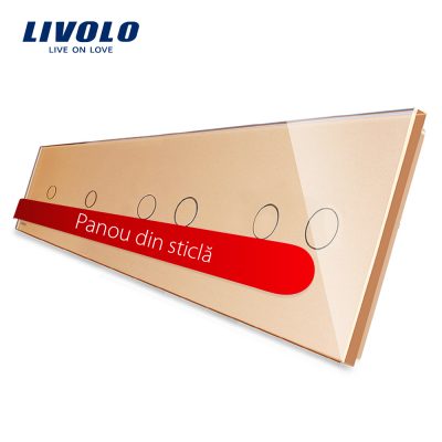 Panou intrerupator simplu plus simplu plus dublu plus dublu cu touch LIVOLO din sticla Auriu BB-C7-C1-C1-C2-C2-13