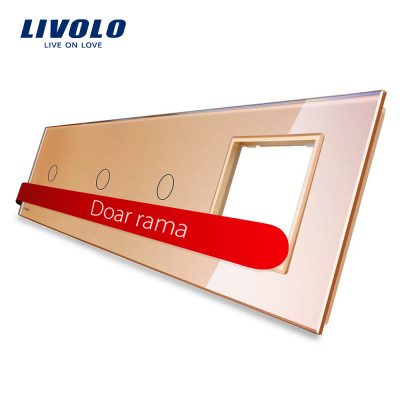 Panou intrerupator simplu plus simplu plus simplu cu touch plus priza LIVOLO din sticla Auriu BB-C7-C1-C1-C1-SR-13