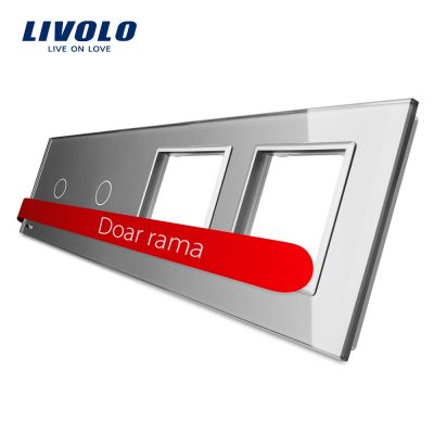 Panou 2 intrerupatoare simple cu touch plus 2 prize LIVOLO din sticla Gri BB-C7-C1-C1-SR-SR-15