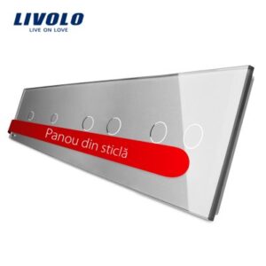 Panou intrerupator simplu plus simplu plus dublu plus dublu cu touch LIVOLO din sticla Gri BB-C7-C1-C1-C2-C2-15