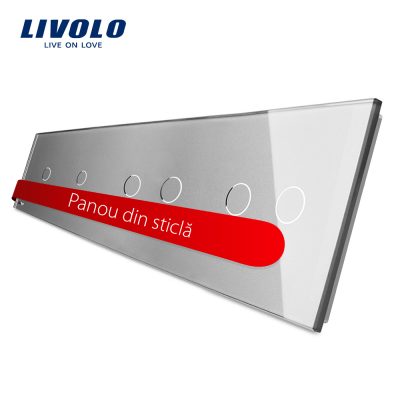 Panou intrerupator simplu plus simplu plus dublu plus dublu cu touch LIVOLO din sticla Gri BB-C7-C1-C1-C2-C2-15