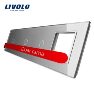 Panou intrerupator simplu plus simplu plus simplu cu touch plus priza LIVOLO din sticla Gri BB-C7-C1-C1-C1-SR-15
