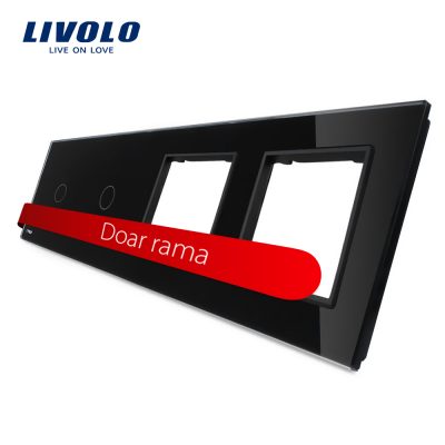 Panou 2 intrerupatoare simple cu touch plus 2 prize LIVOLO din sticla Negru BB-C7-C1-C1-SR-SR-12