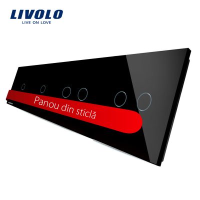 Panou intrerupator simplu plus simplu plus dublu plus dublu cu touch LIVOLO din sticla Negru BB-C7-C1-C1-C2-C2-12