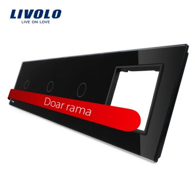 Panou intrerupator simplu plus simplu plus simplu cu touch plus priza LIVOLO din sticla Negru BB-C7-C1-C1-C1-SR-12