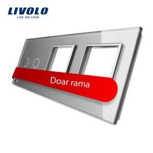 Panou intrerupator dublu cu touch plus 2 prize Livolo din sticla Gri BB-C7-C2-SR-SR-15